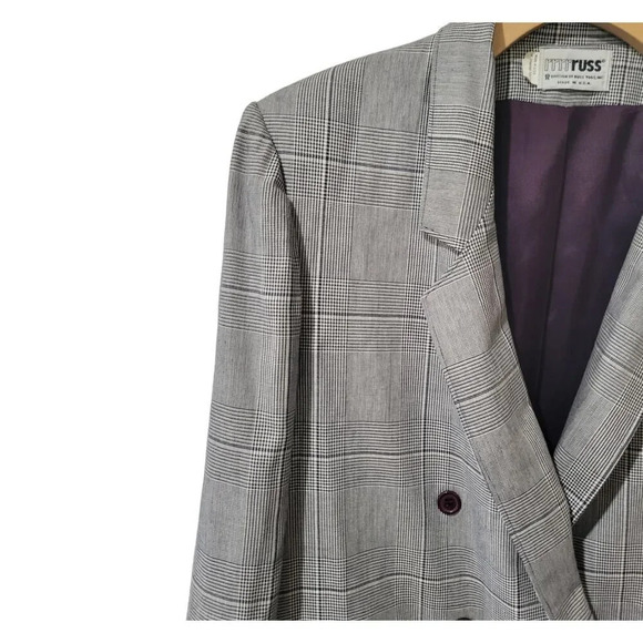Russ Togs Women’s Vintage Gray Plaid Double-Breasted Blazer – Size 16 - Picture 3 of 10